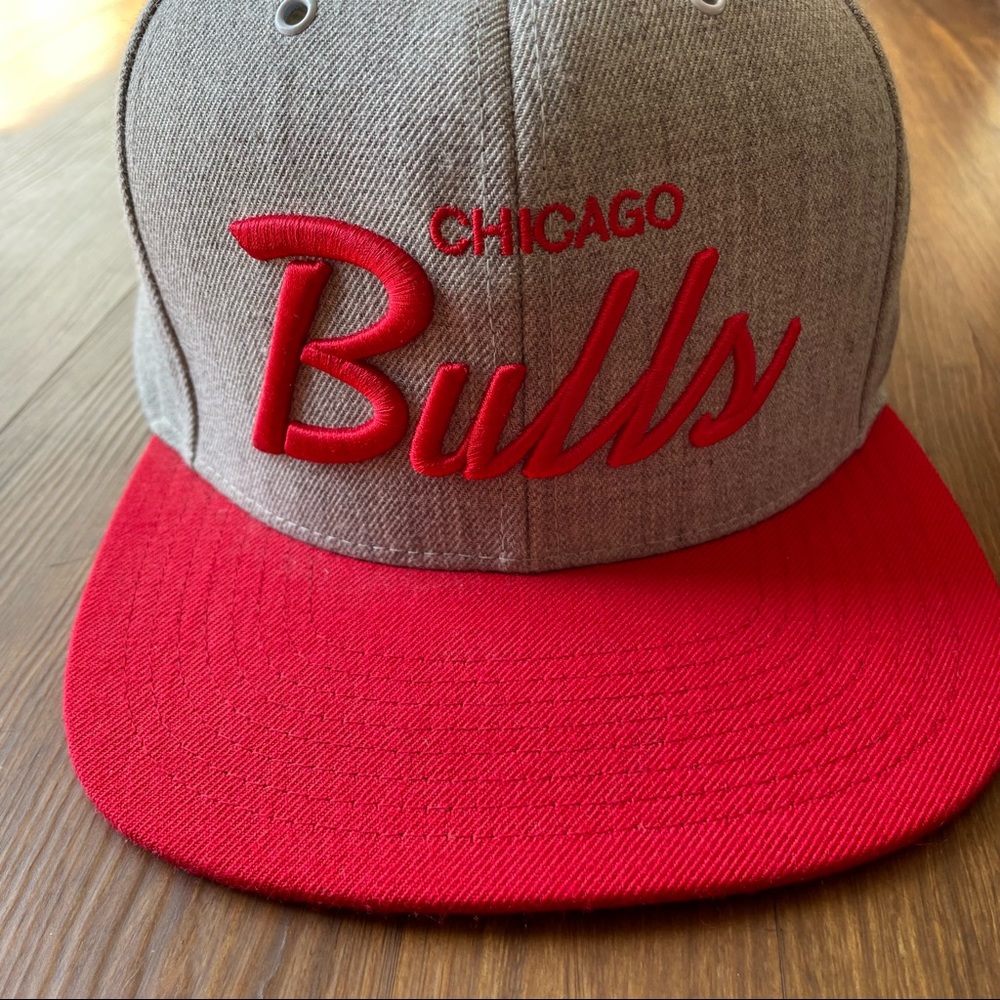 Chicago Bulls B Ball Mitchell and Ness Hat Cap Snapback Red Gray Adjustable Fit
